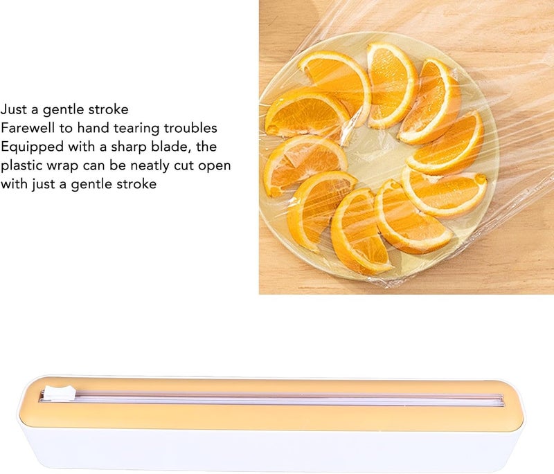 Heayzoki Plastic Wrap Dispenser With Cutter, Reusable Cling Film Dispenser, Adjustable Size, Oil Magnetic Plastic Wrap Dispenser (White and Yellow) - Image 2
